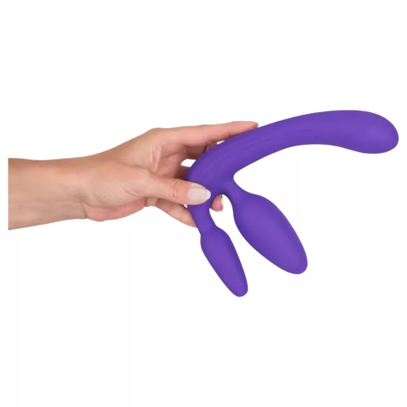 Triple - gode sans harnais - silicone violet