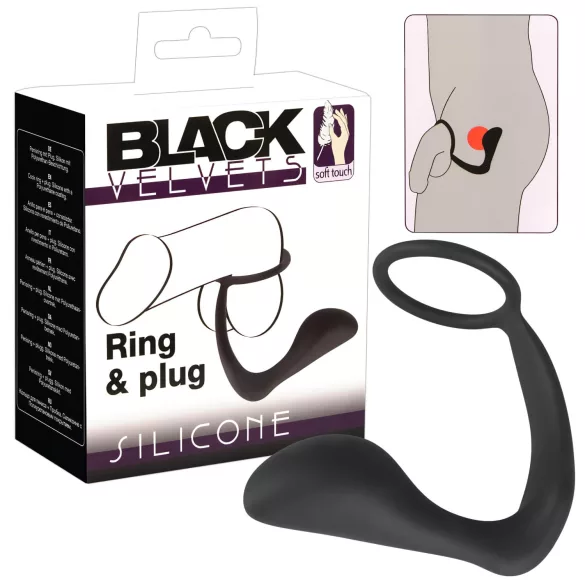 Black Velvets - plug anal avec anneau pénien - silicone noir
