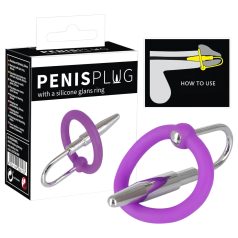   Penisplug - plug urétral courbé avec anneau gland - silicone violet argenté