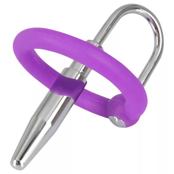 Plug pénien - anneau en silicone pour gland avec dilatateur conique (lila-argent)