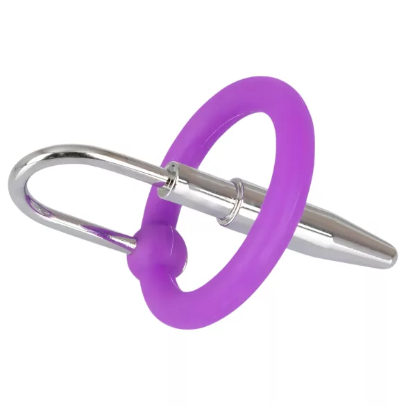 Plug pénien - anneau en silicone pour gland avec dilatateur conique (lila-argent)