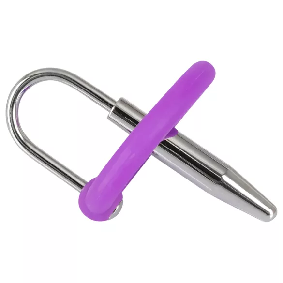 Plug pénien - anneau en silicone pour gland avec dilatateur conique (lila-argent)