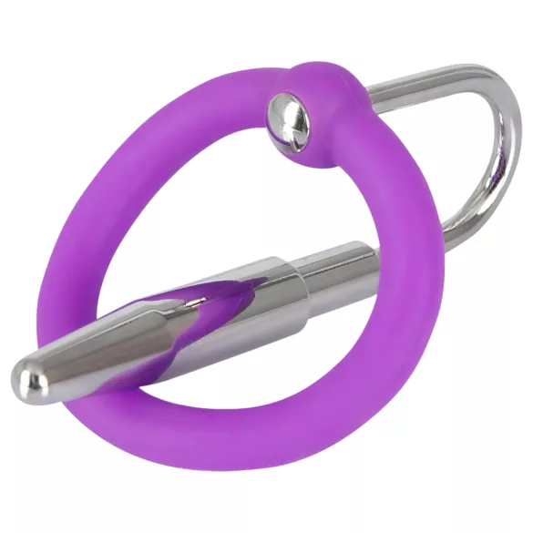 Plug pénien - anneau en silicone pour gland avec dilatateur conique (lila-argent)