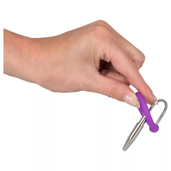 Plug pénien - anneau en silicone pour gland avec dilatateur conique (lila-argent)
