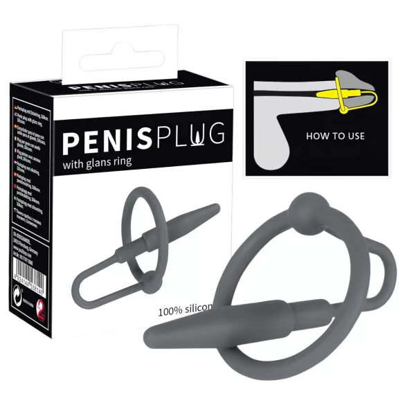 Penisplug - dilatateur urétral conique avec anneau gland - silicone gris
