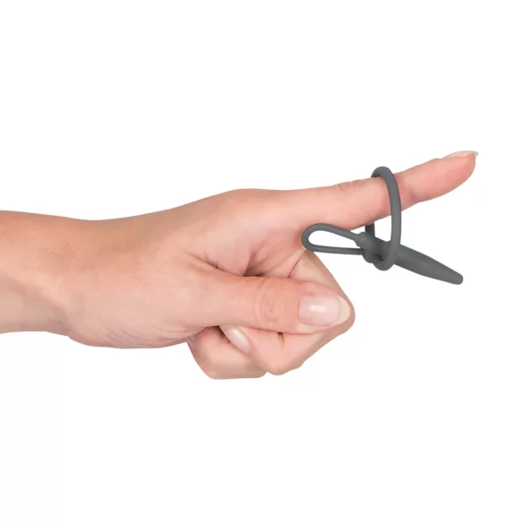 Penisplug - dilatateur urétral conique avec anneau gland - silicone gris