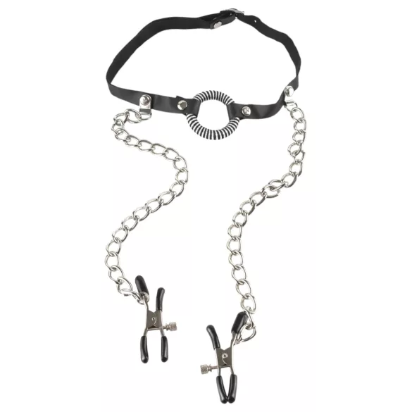 Fetish O-ring - bâillon bouche et pinces tétons