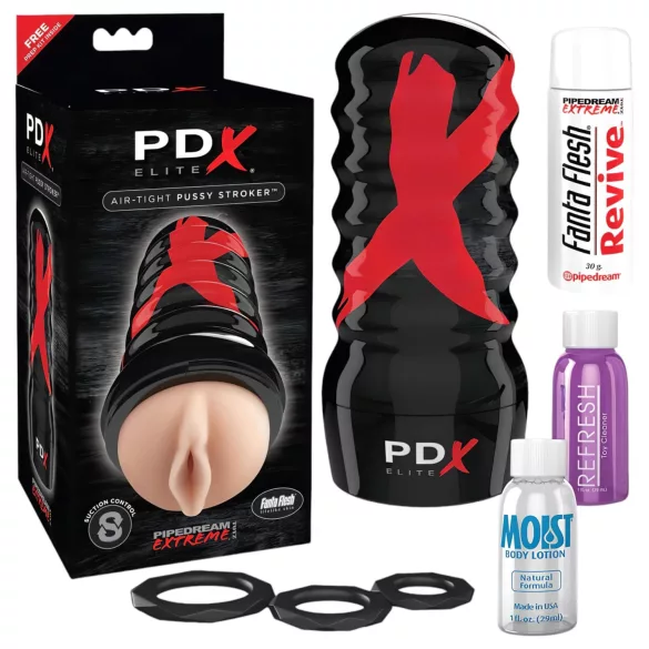 PDX Elite - vagin masturbateur manuel à succion - silicone couleur chair