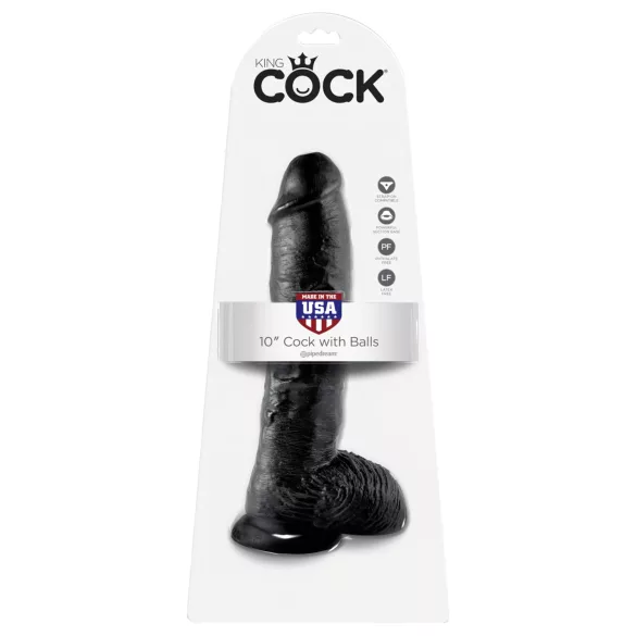 King Cock - gode réaliste avec testicules 25 cm - noir