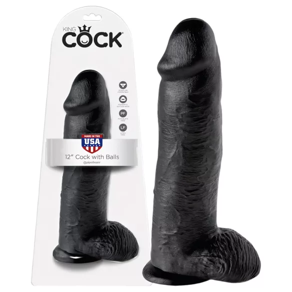 King Cock - gode réaliste avec testicules - 30 cm - noir