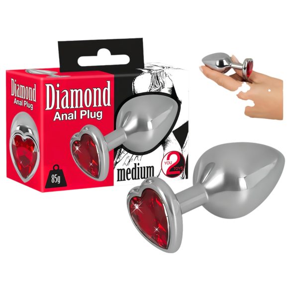 You2Toys - Plug anal aluminium 85g diamanté - argent rouge