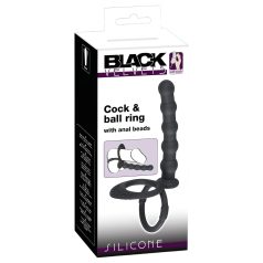  Black Velvets - anneau pénis et testicules avec plug anal - silicone noir