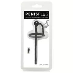   Penisplug - dilatateur urétral avec anneau gland - silicone noir 0,6 mm