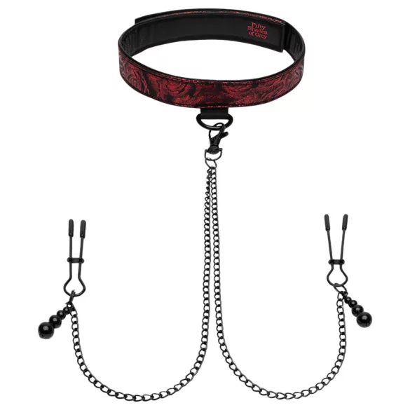 Fifty Shades of Grey - collier et pinces tétons - noir et rouge