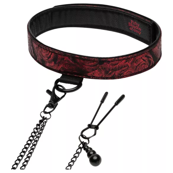 Fifty Shades of Grey - collier et pinces tétons - noir et rouge