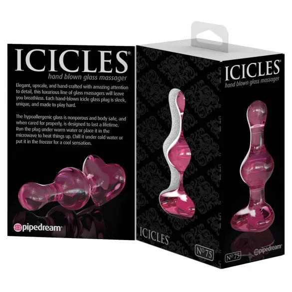 Icicles No. 75 - plug anal cœur - verre rose