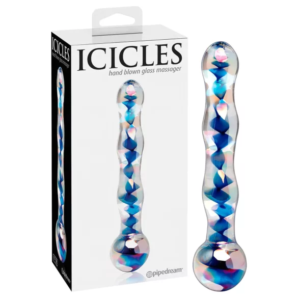 Icicles No. 08 - godemichet double ondulé - verre transparent bleu