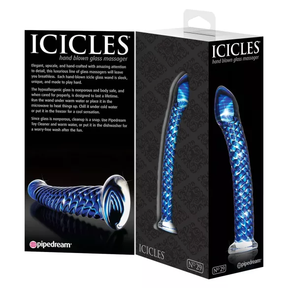 Icicles No. 29 - gode spiral pour pénis - verre bleu