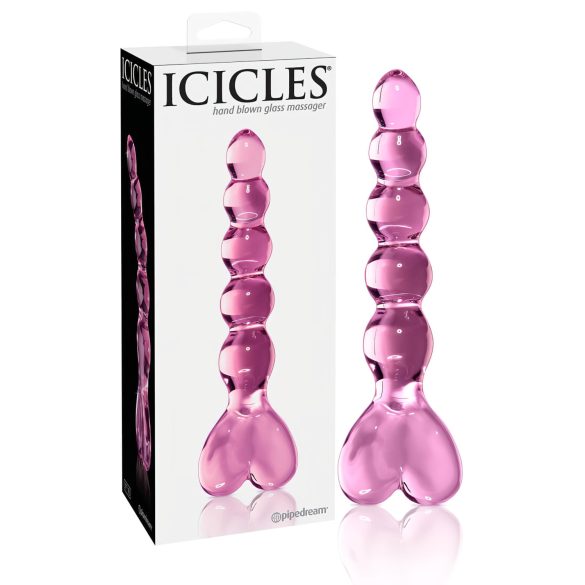 Icicles No. 43 - godemichet en verre avec perles et cœur - rose
