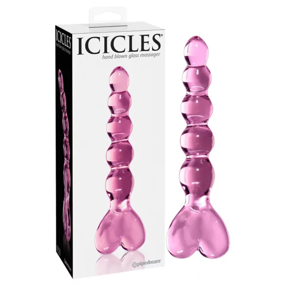 Icicles No. 43 - godemichet en verre avec perles et cœur - rose
