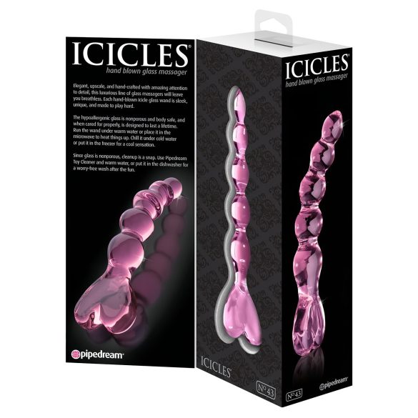 Icicles No. 43 - godemichet en verre avec perles et cœur - rose