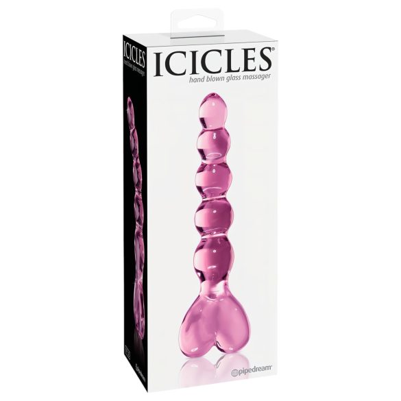 Icicles No. 43 - godemichet en verre avec perles et cœur - rose