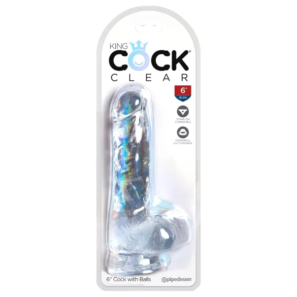 King Cock - godemichet réalisme avec ventouse et testicules - 15cm transparent