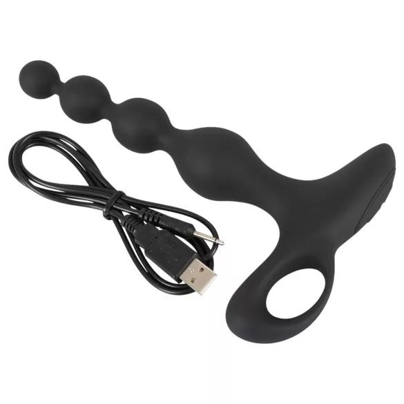 Black Velvets - plug anal vibrant à perles - silicone noir