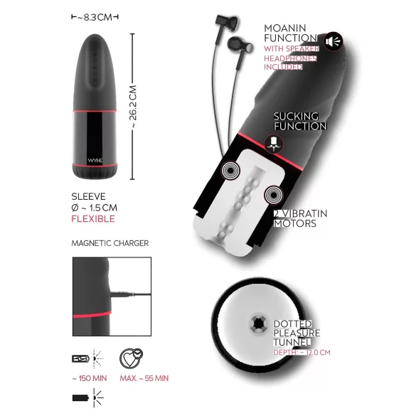 WYNE 02 - masturbateur vibrant et suceur rechargeable - noir et blanc