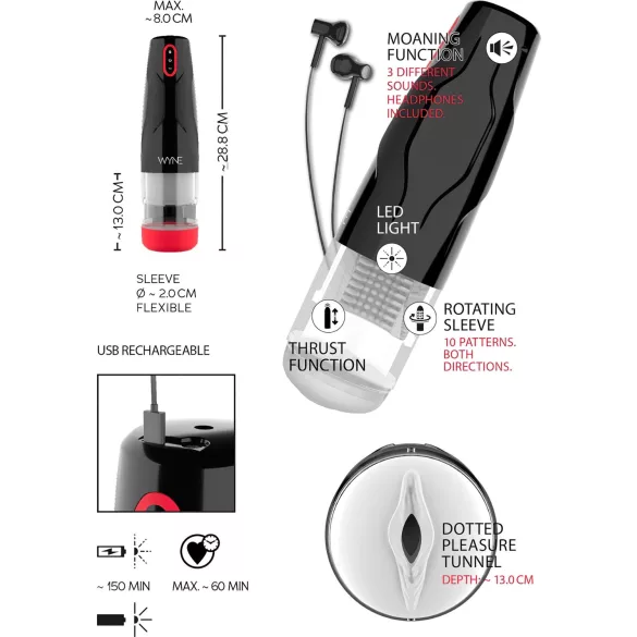 WYNE 05 - masturbateur rotatif rechargeable - noir et blanc