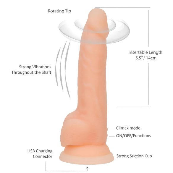 Naked Addiction - Vibromasseur rotatif - réaliste 20 cm - couleur chair