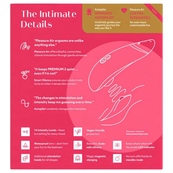 Womanizer Premium 2 - stimulateur de clitoris à ondes (rose)