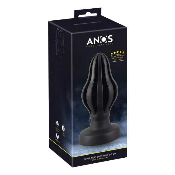 ANOS - plug anal souple nervuré - 7 cm (noir)