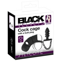 Black Velvets - cage pénis silicone avec plug anal - noir