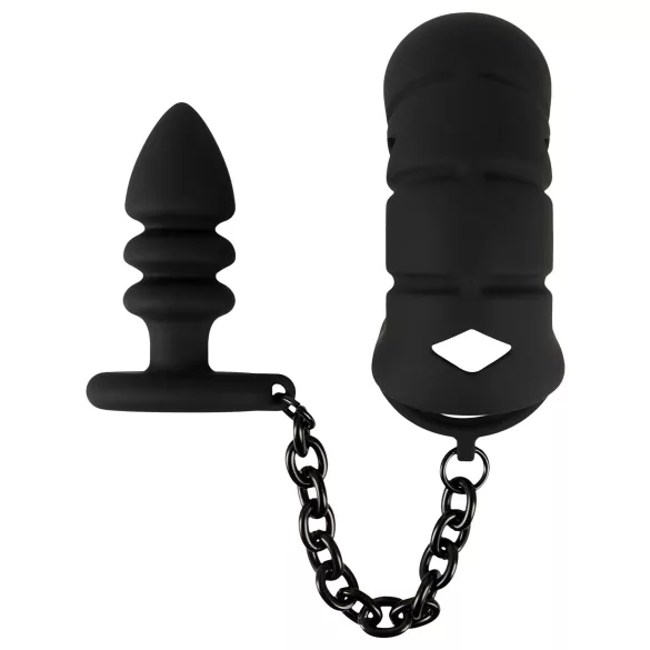 Black Velvets - cage pénis silicone avec plug anal - noir