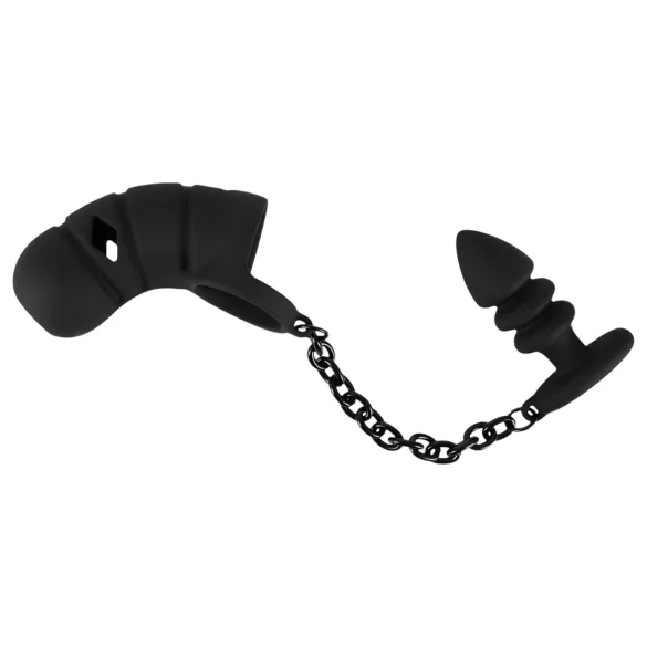 Black Velvets - cage pénis silicone avec plug anal - noir
