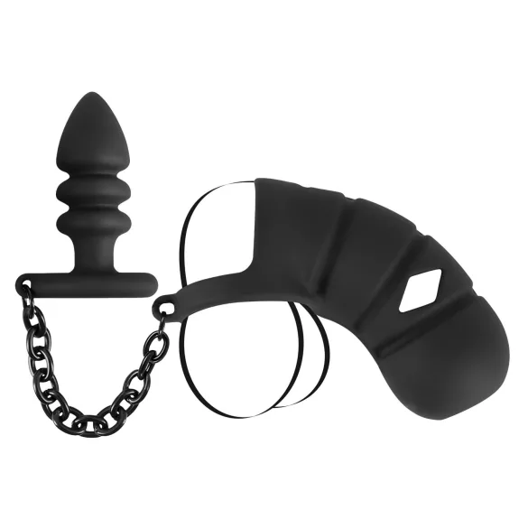 Black Velvets - cage pénis silicone avec plug anal - noir