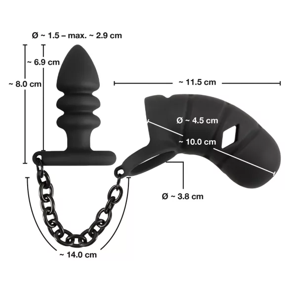 Black Velvets - cage pénis silicone avec plug anal - noir