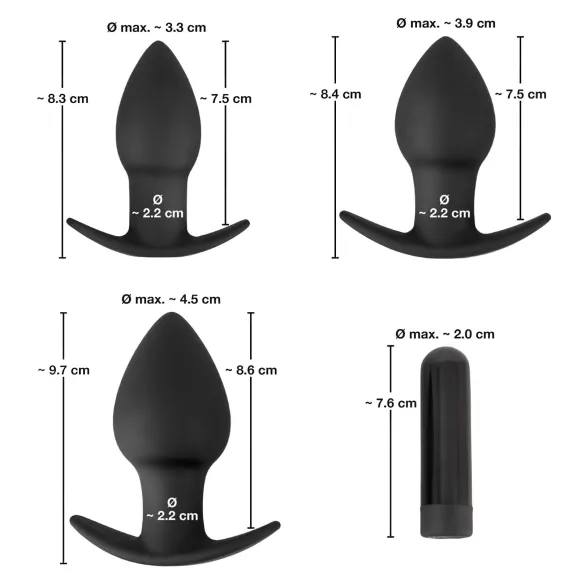 Black Velvets - plug anal vibrant rechargeable - coffret 3 pièces - noir
