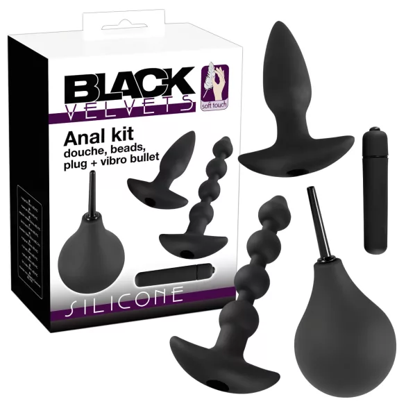 Black Velvets - coffret plug anal vibrant - 4 pièces - silicone noir