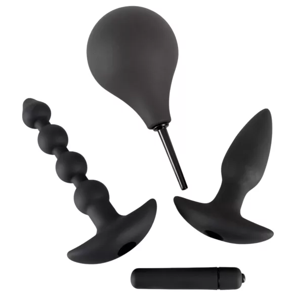 Black Velvets - coffret plug anal vibrant - 4 pièces - silicone noir