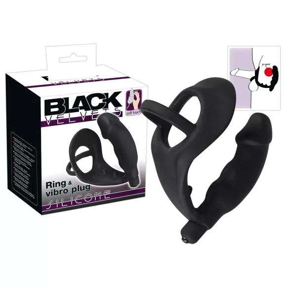 Black Velvets - plug anal vibrant avec cockring et anneau testicules - noir