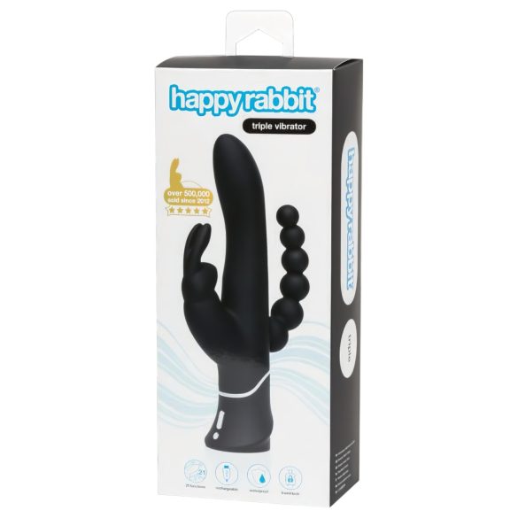 Happyrabbit Triple - vibro coquin recharge (noir)