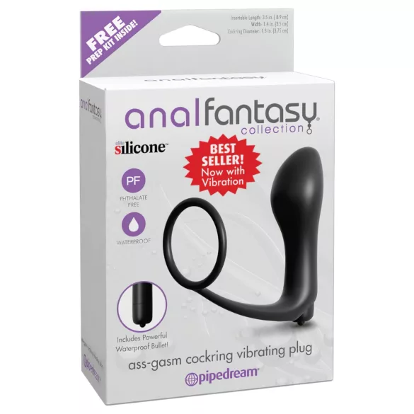 Analfantasy - doigt anal vibrant avec anneau pénien - silicone noir
