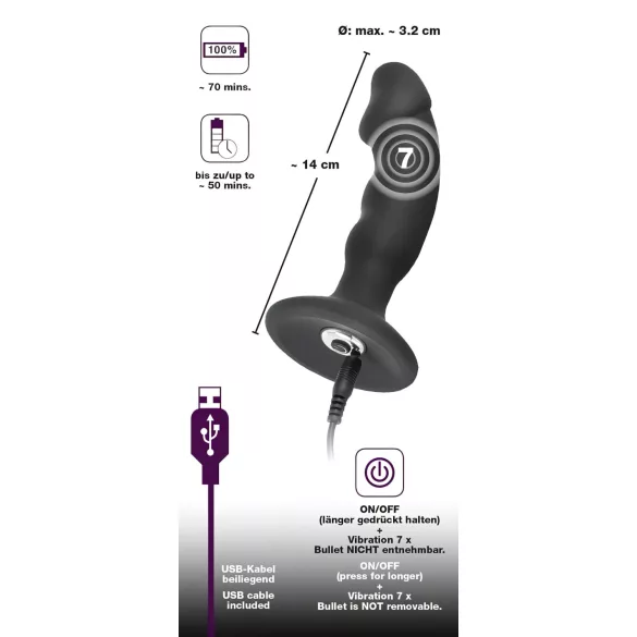 Black Velvets - vibromasseur anal à pénis rechargeable - silicone noir