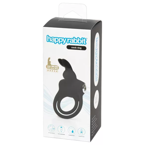 Happyrabbit - anneau pénis et testicules vibrant étanche - rechargeable noir
