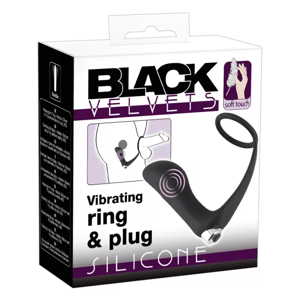 Black Velvets - plug anal vibrant avec cockring - silicone noir