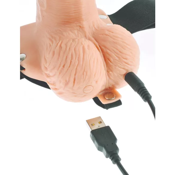 Pipedream - Fetish Strap-On 6 - harnais ceinture avec gode creux vibrant (couleur chair)