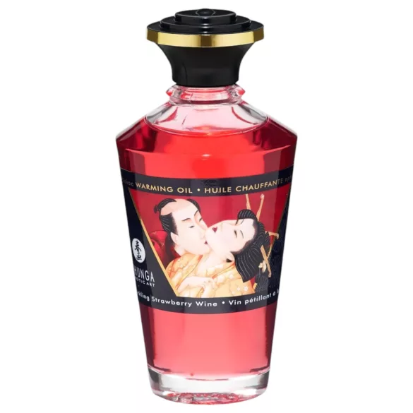 Shunga - huile de massage chauffante - fraise champagne - 100ml