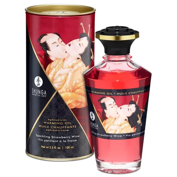 Shunga - huile de massage chauffante - fraise champagne - 100ml